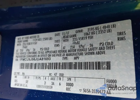 2018 Ford Escape Titanium from USA, damaged, VIN 1FMCU9J98JUA81693